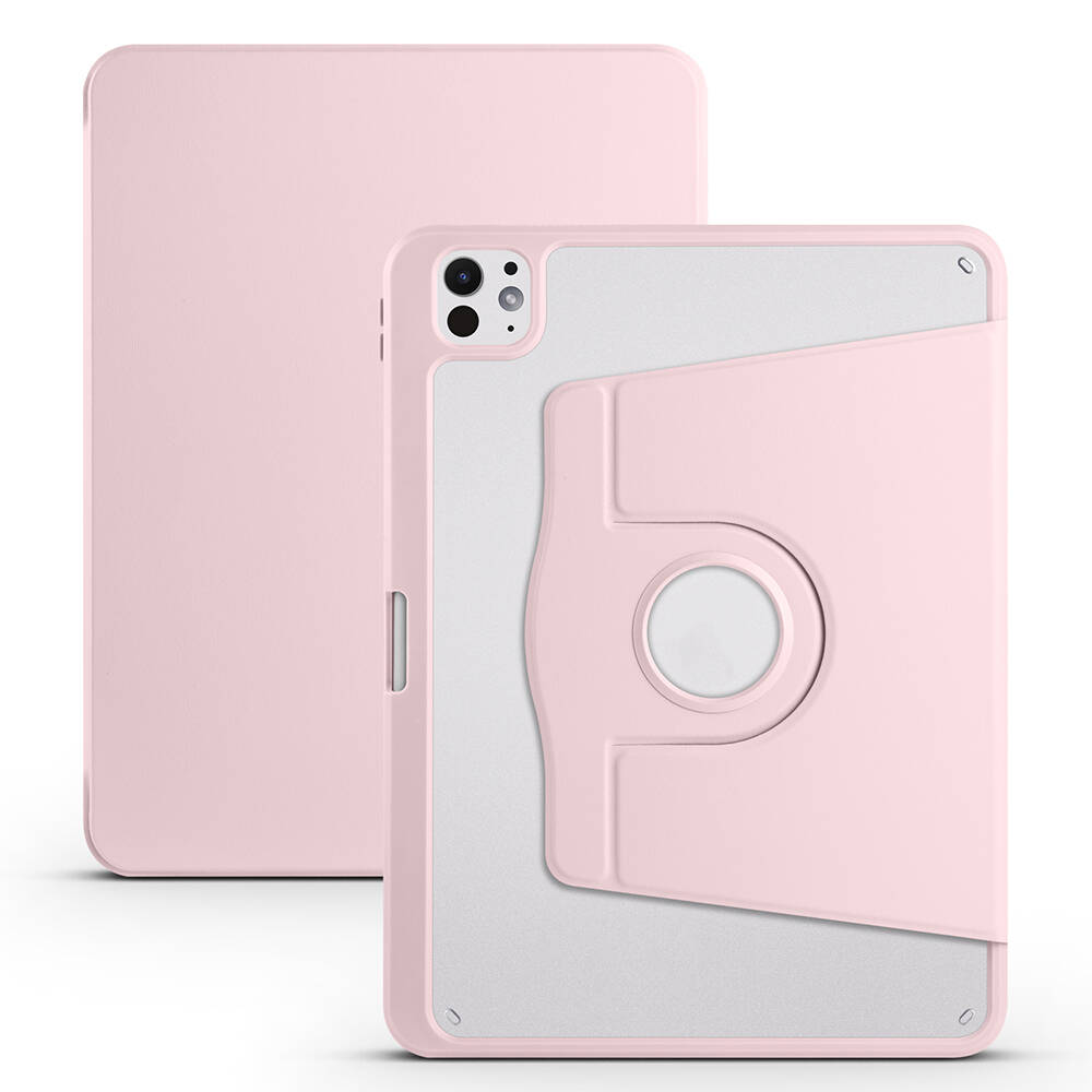 iPad Uyumlu Pro 11 2025 M5 Kılıf Zore Termik Kalem Bölmeli Dönebilen Standlı Kılıf-Pembe