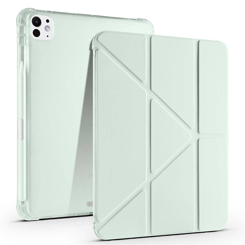 iPad Uyumlu Pro 11 2025 M5 Kılıf Zore Tri Folding Kalem Bölmeli Standlı Kılıf-Açık yeşil