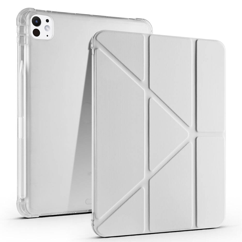 iPad Uyumlu Pro 11 2025 M5 Kılıf Zore Tri Folding Kalem Bölmeli Standlı Kılıf-Gri