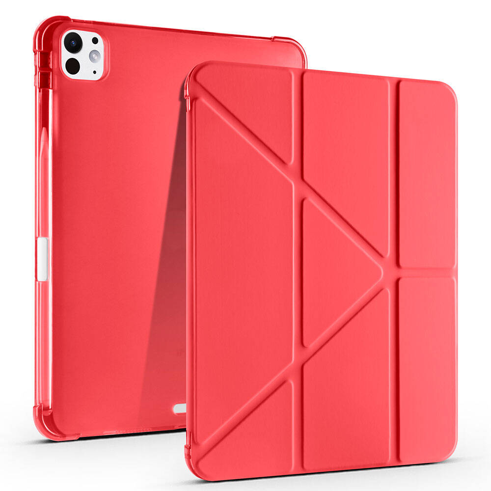 iPad Uyumlu Pro 11 2025 M5 Kılıf Zore Tri Folding Kalem Bölmeli Standlı Kılıf-Kırmızı