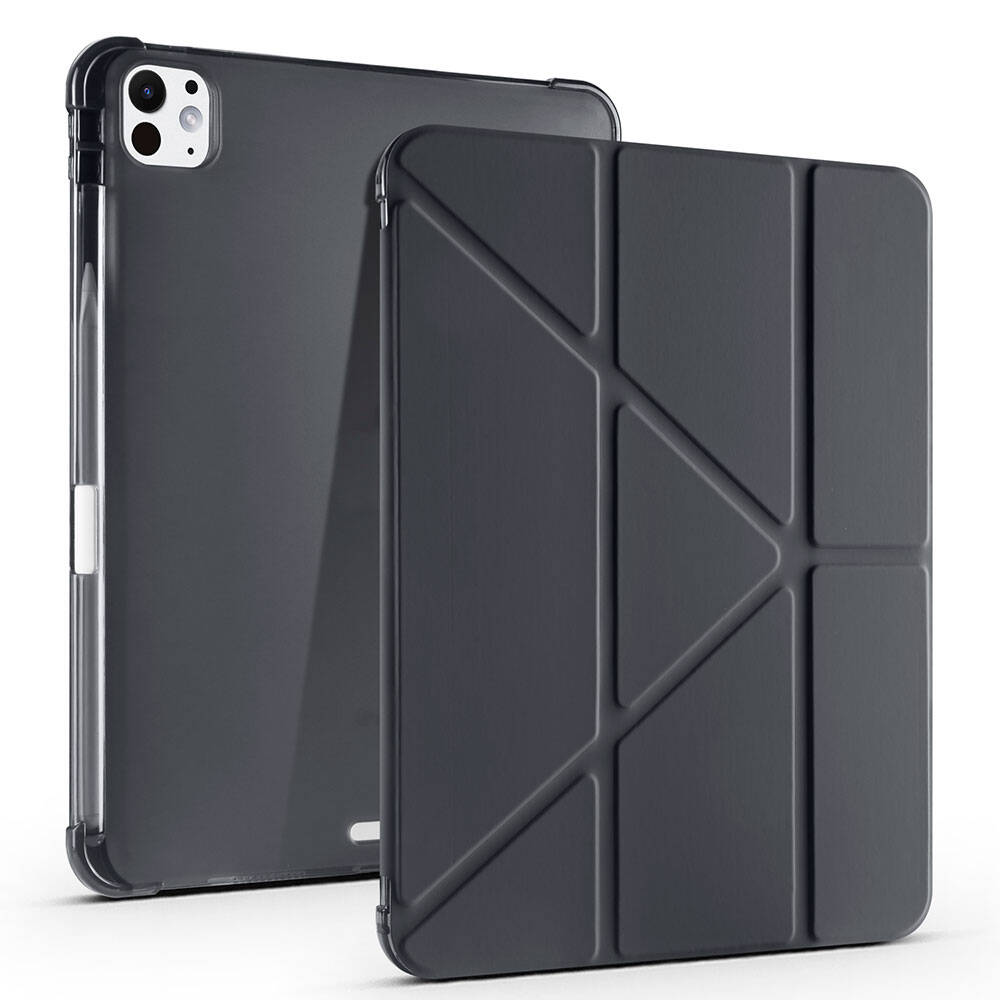 iPad Uyumlu Pro 11 2025 M5 Kılıf Zore Tri Folding Kalem Bölmeli Standlı Kılıf-Siyah