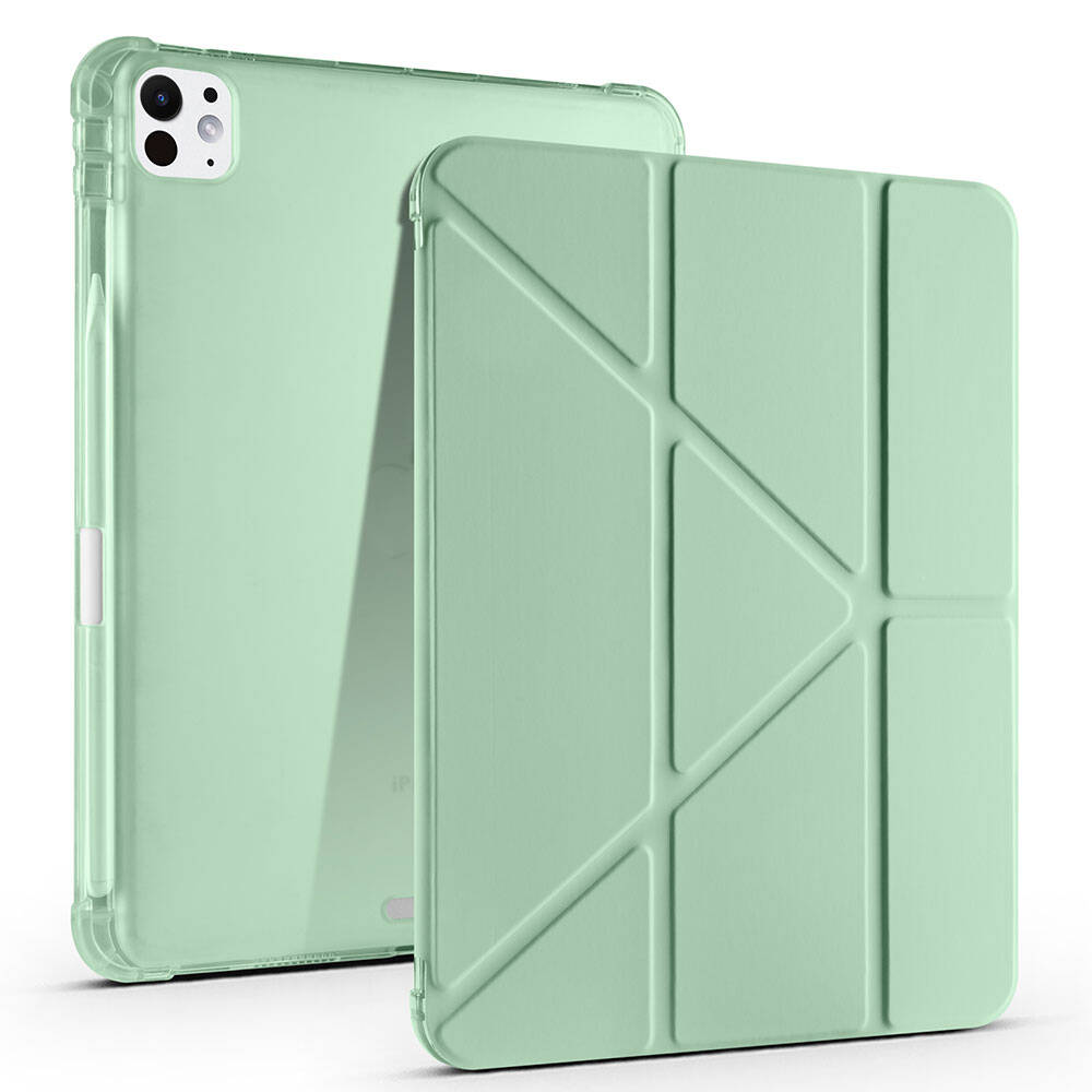 iPad Uyumlu Pro 11 2025 M5 Kılıf Zore Tri Folding Kalem Bölmeli Standlı Kılıf-Yeşil