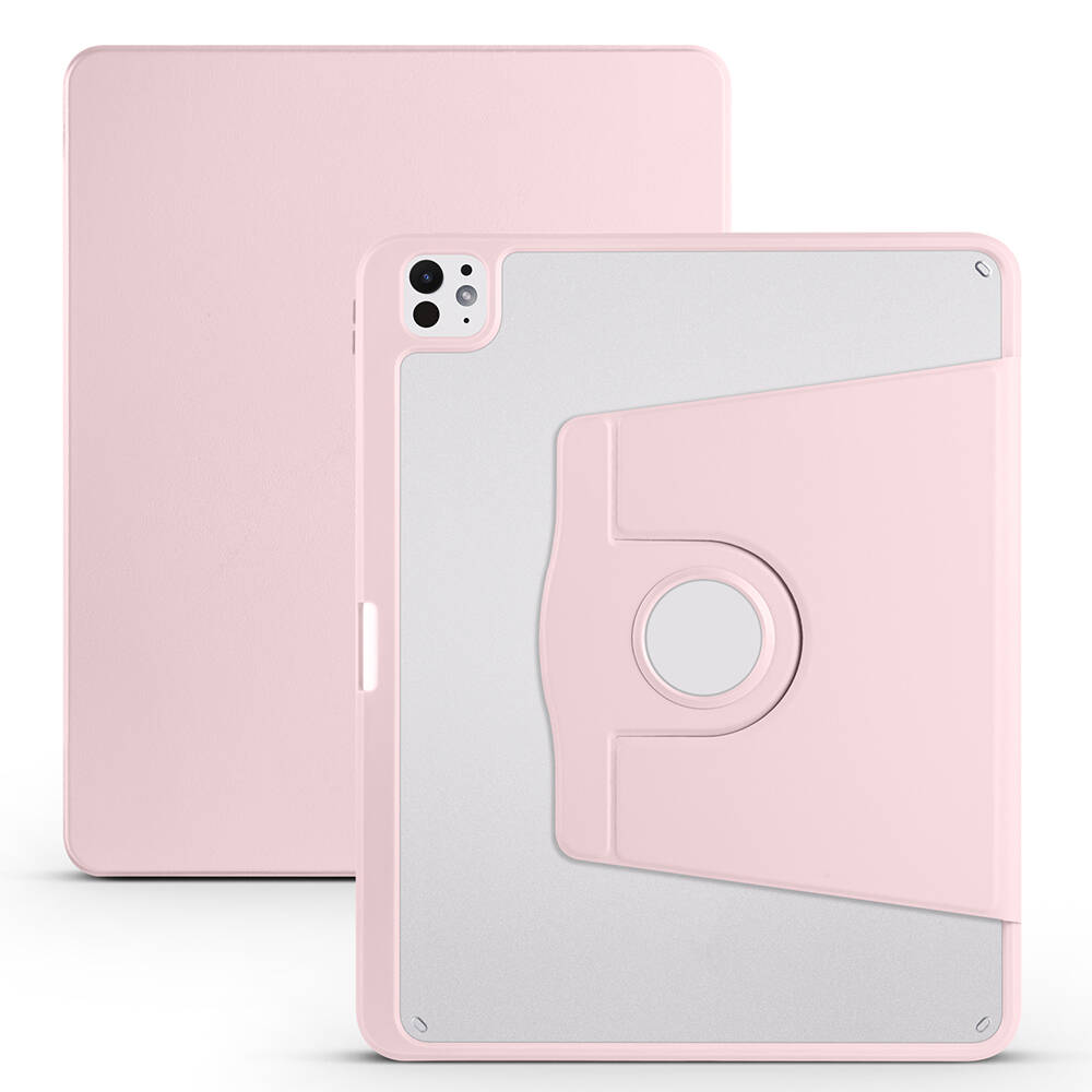 iPad Uyumlu Pro 13 2025 M5 Kılıf Zore Termik Kalem Bölmeli Dönebilen Standlı Kılıf-Pembe