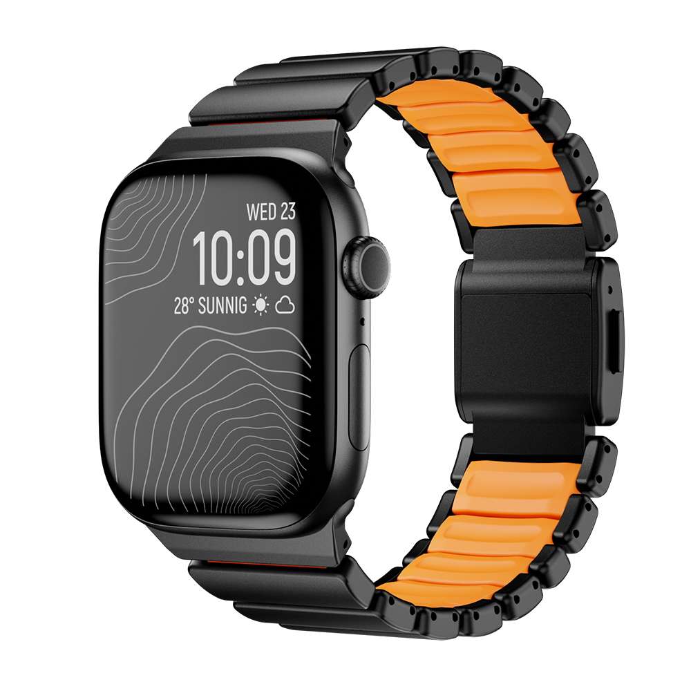 Watch 44mm Zore KRD-149 Metal Silikon Kordon-Siyah-turuncu