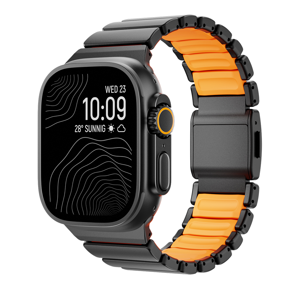 Watch Ultra 49mm Zore KRD-149 Metal Silikon Kordon-Siyah-turuncu