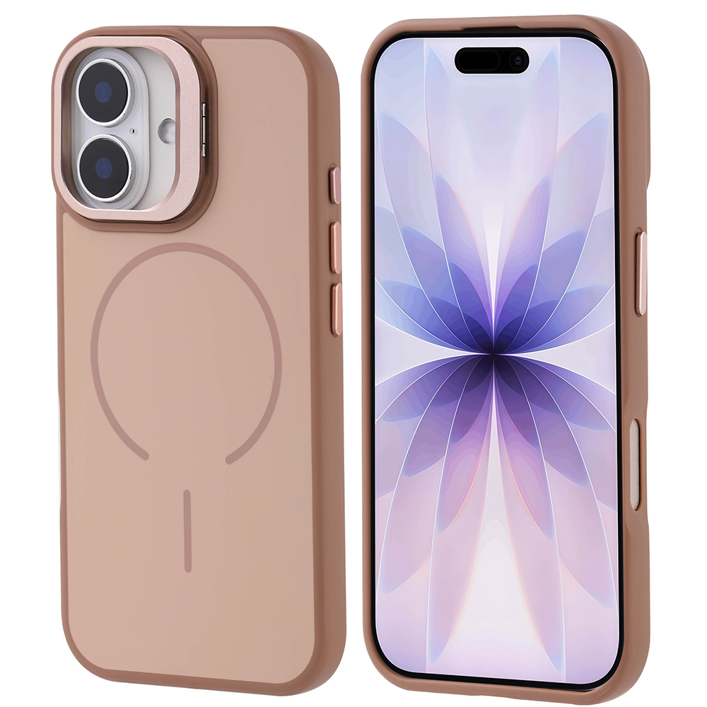 iPhone Uyumlu 17 Kılıf M-safe Şarj Özellikli Kamera Standlı Zore Notron Kapak-Gold