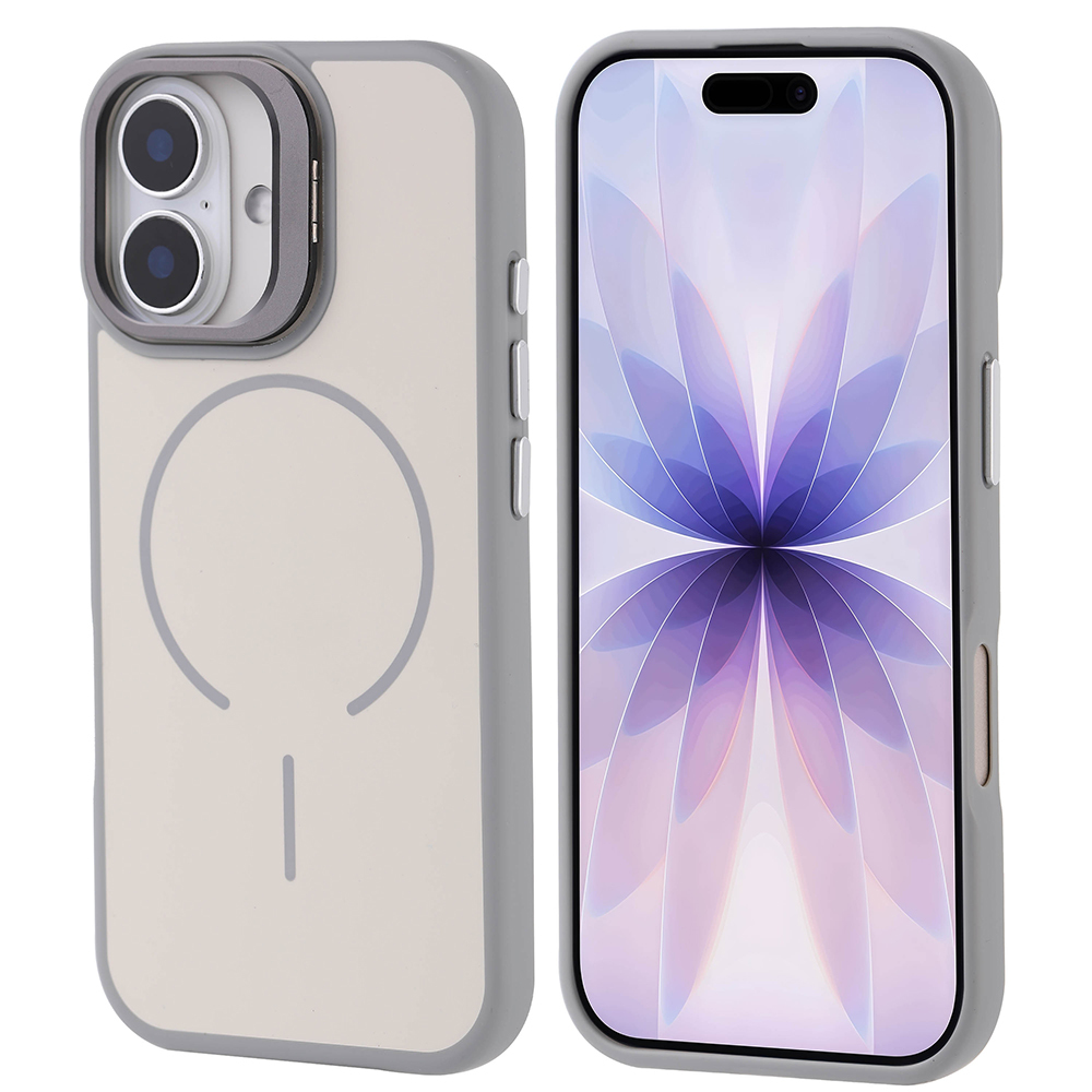 iPhone Uyumlu 17 Kılıf M-safe Şarj Özellikli Kamera Standlı Zore Notron Kapak-Gri