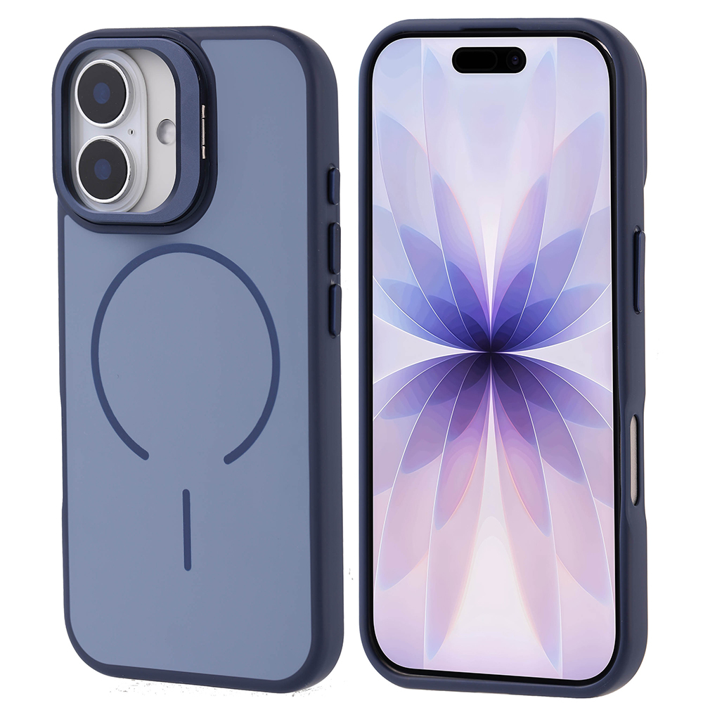 iPhone Uyumlu 17 Kılıf M-safe Şarj Özellikli Kamera Standlı Zore Notron Kapak-Lacivert