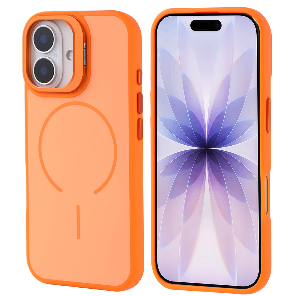 iPhone Uyumlu 17 Kılıf M-safe Şarj Özellikli Kamera Standlı Zore Notron Kapak-Turuncu