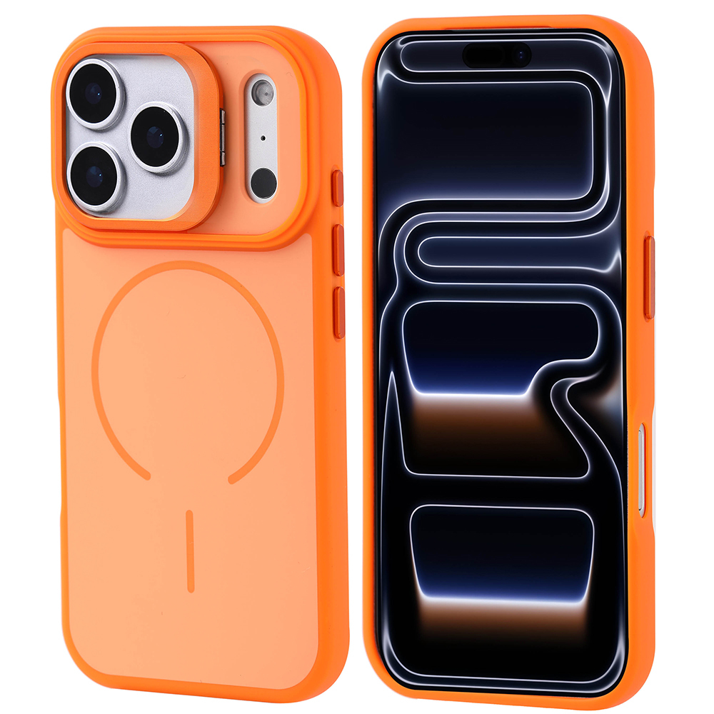 iPhone Uyumlu 17 Pro Kılıf M-safe Şarj Özellikli Kamera Standlı Zore Notron Kapak-Turuncu