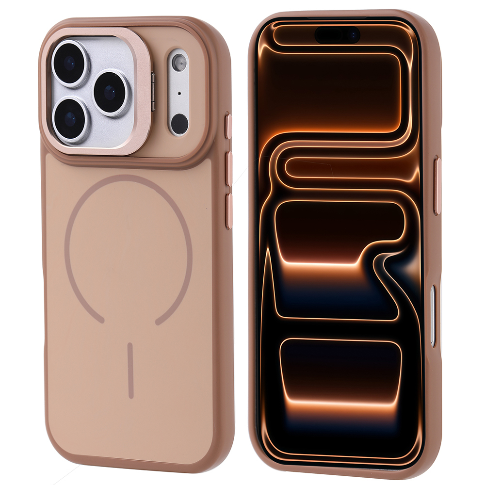 iPhone Uyumlu 17 Pro Max Kılıf M-safe Şarj Özellikli Kamera Standlı Zore Notron Kapak-Gold