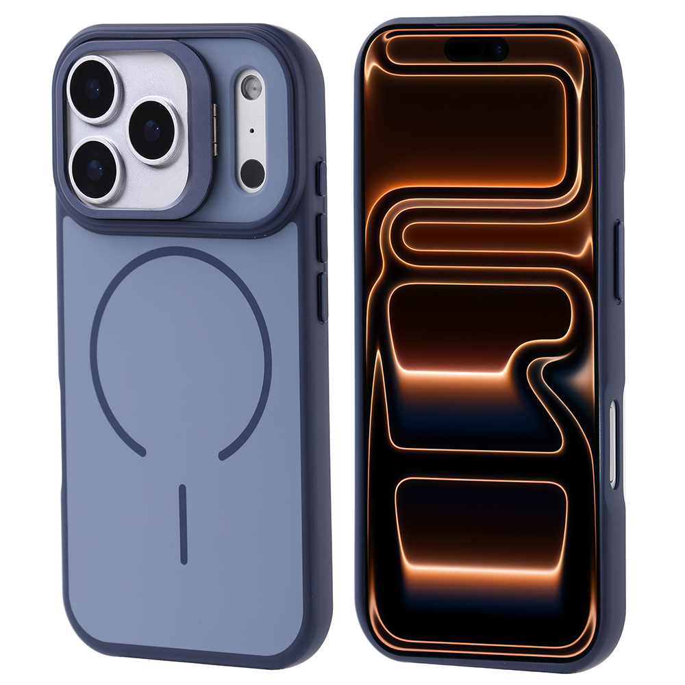 iPhone Uyumlu 17 Pro Max Kılıf M-safe Şarj Özellikli Kamera Standlı Zore Notron Kapak-Lacivert