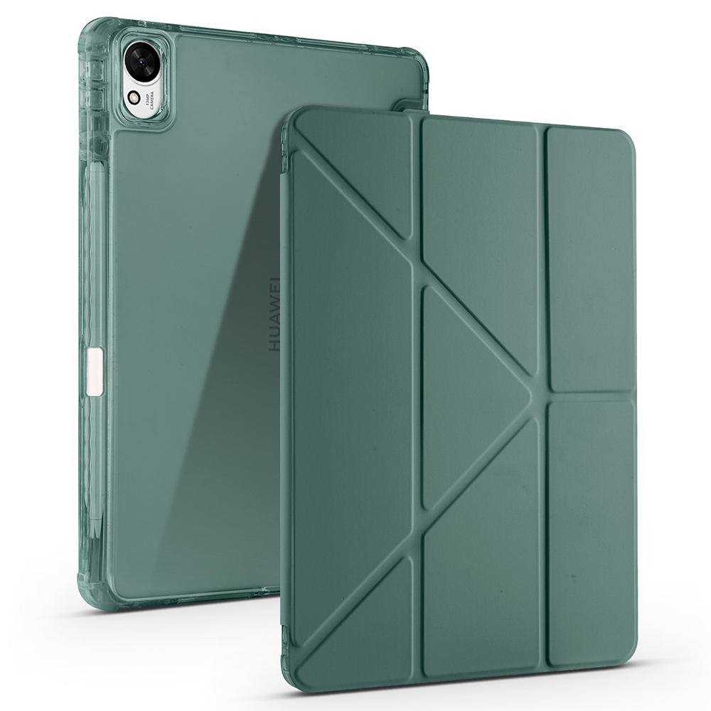Huawei Uyumlu Matepad 11.5 2025 Kılıf Zore Tri Folding Kalem Bölmeli Standlı Kılıf-Koyu yeşil