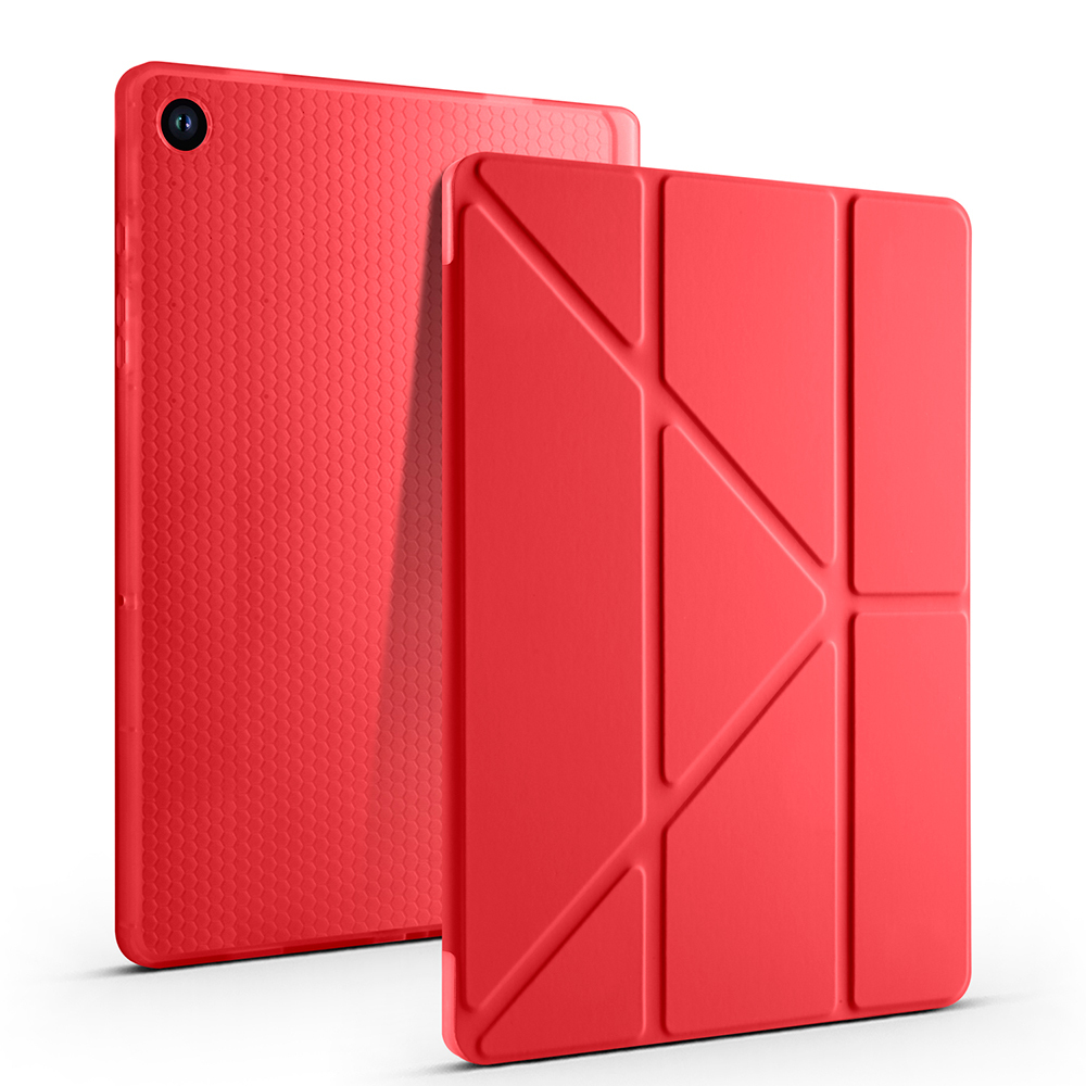 Galaxy Uyumlu Tab A11 Plus Kılıf Zore Tri Folding Kalem Bölmeli Standlı Kılıf-Kırmızı