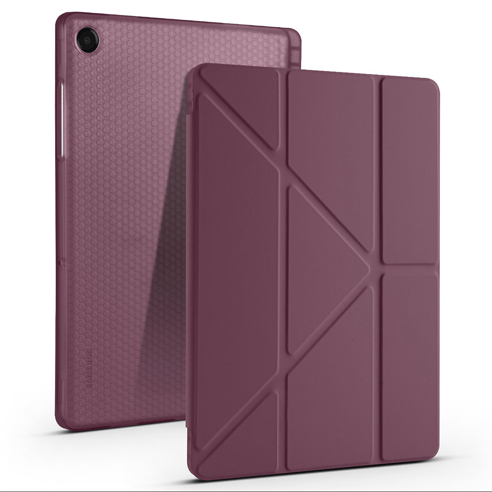 Galaxy Uyumlu Tab A11 Plus Kılıf Zore Tri Folding Kalem Bölmeli Standlı Kılıf-Koyu mor