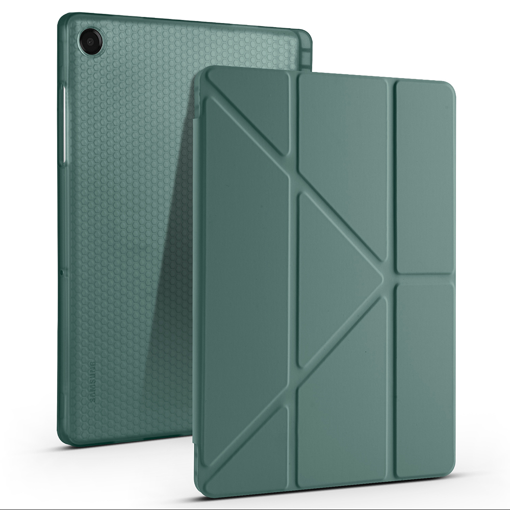 Galaxy Uyumlu Tab A11 Plus Kılıf Zore Tri Folding Kalem Bölmeli Standlı Kılıf-Koyu yeşil