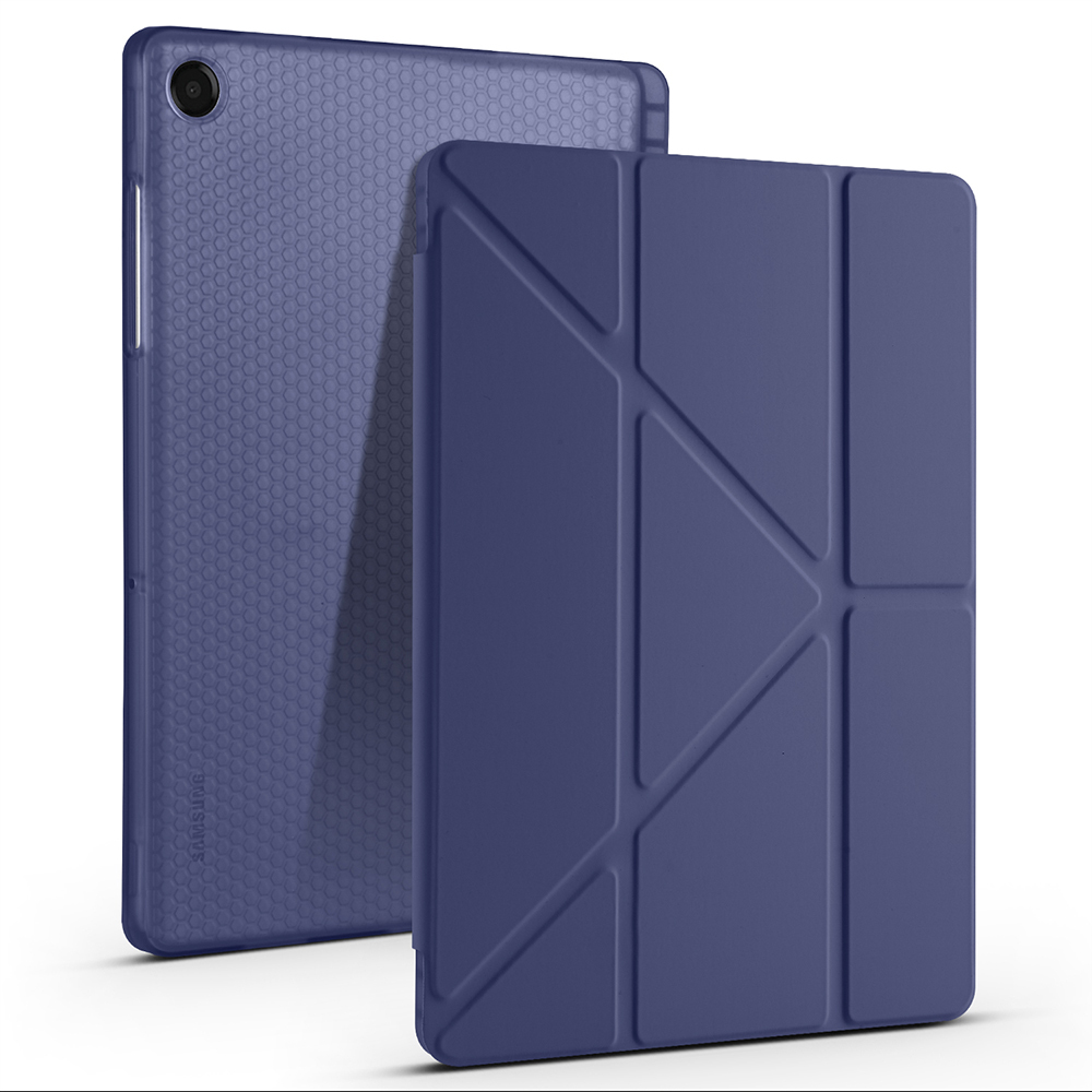 Galaxy Uyumlu Tab A11 Plus Kılıf Zore Tri Folding Kalem Bölmeli Standlı Kılıf-Lacivert