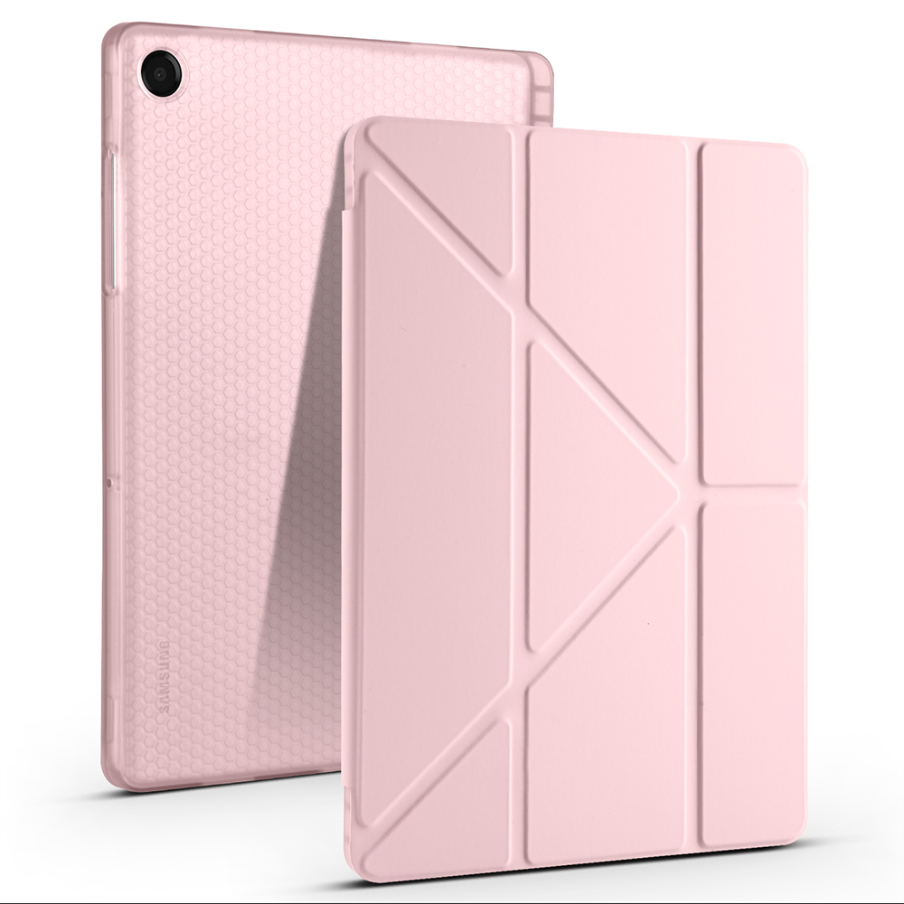 Galaxy Uyumlu Tab A11 Plus Kılıf Zore Tri Folding Kalem Bölmeli Standlı Kılıf-Rose gold