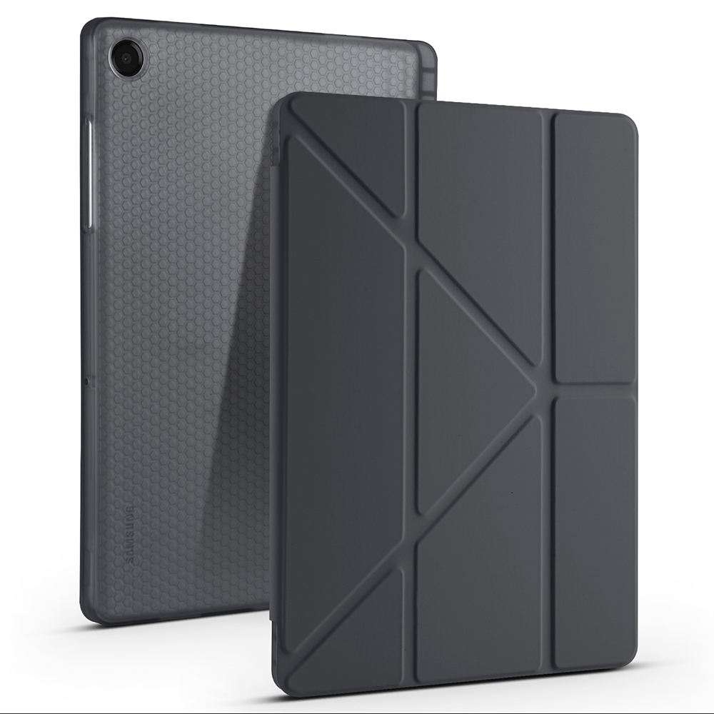 Galaxy Uyumlu Tab A11 Plus Kılıf Zore Tri Folding Kalem Bölmeli Standlı Kılıf-Siyah