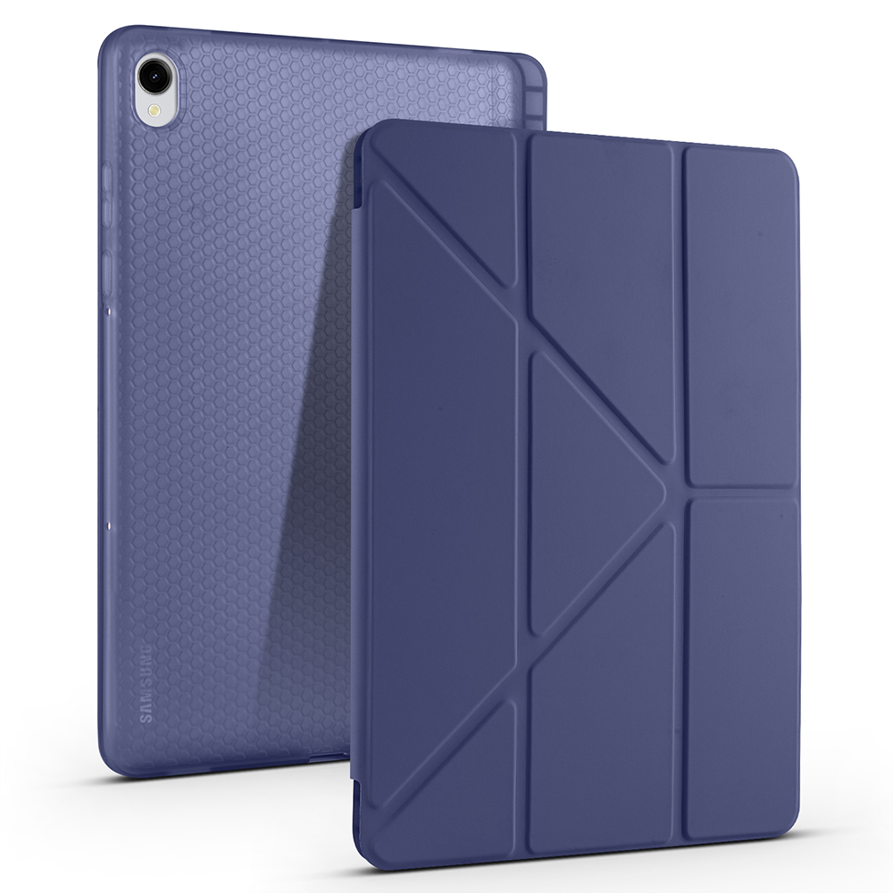 Galaxy Uyumlu Tab S11 Kılıf Zore Tri Folding Kalem Bölmeli Standlı Kılıf-Lacivert
