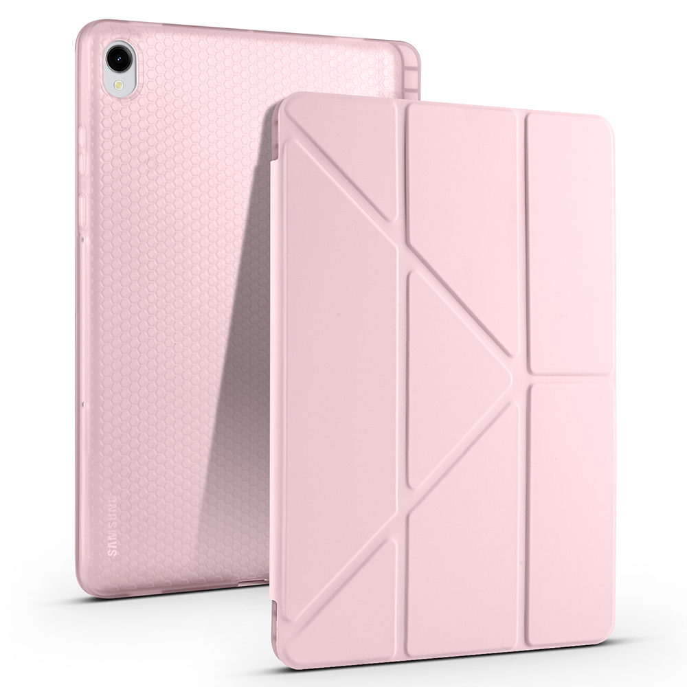 Galaxy Uyumlu Tab S11 Kılıf Zore Tri Folding Kalem Bölmeli Standlı Kılıf-Rose gold