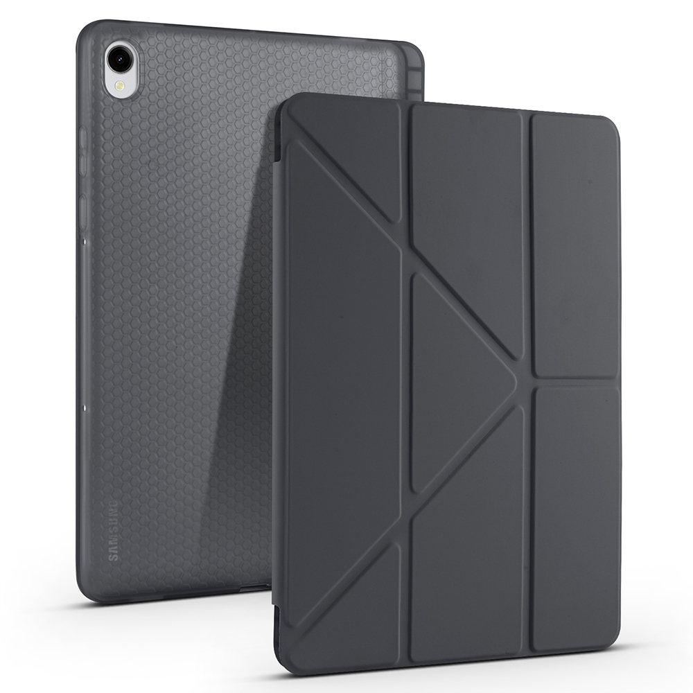 Galaxy Uyumlu Tab S11 Kılıf Zore Tri Folding Kalem Bölmeli Standlı Kılıf-Siyah