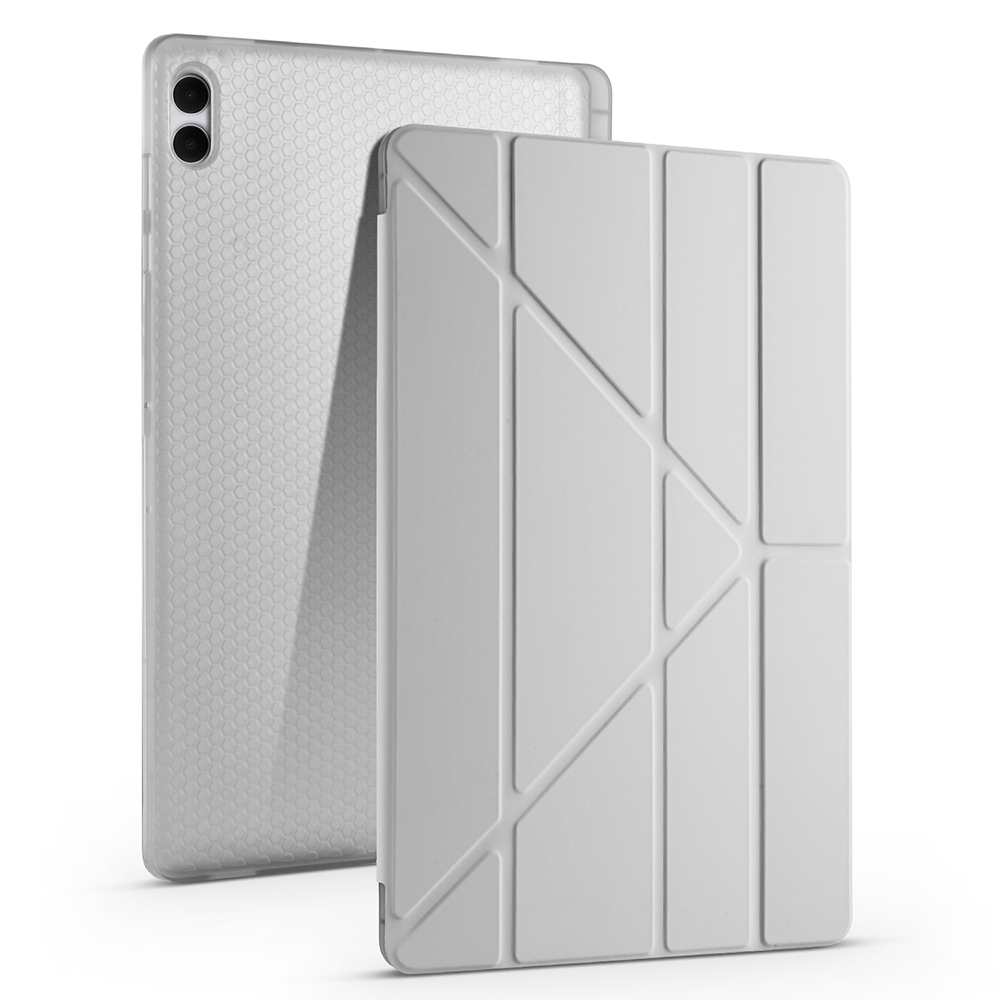 Galaxy Uyumlu Tab S11 Ultra Kılıf Zore Tri Folding Kalem Bölmeli Standlı Kılıf-Gri