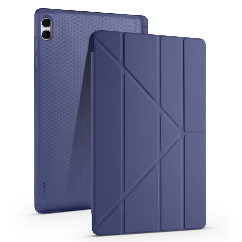 Galaxy Uyumlu Tab S11 Ultra Kılıf Zore Tri Folding Kalem Bölmeli Standlı Kılıf-Lacivert