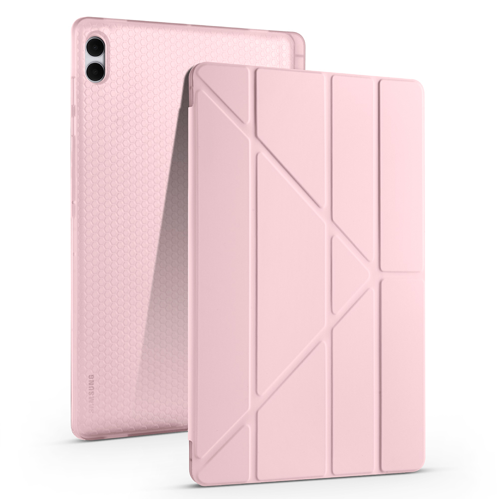 Galaxy Uyumlu Tab S11 Ultra Kılıf Zore Tri Folding Kalem Bölmeli Standlı Kılıf-Rose gold