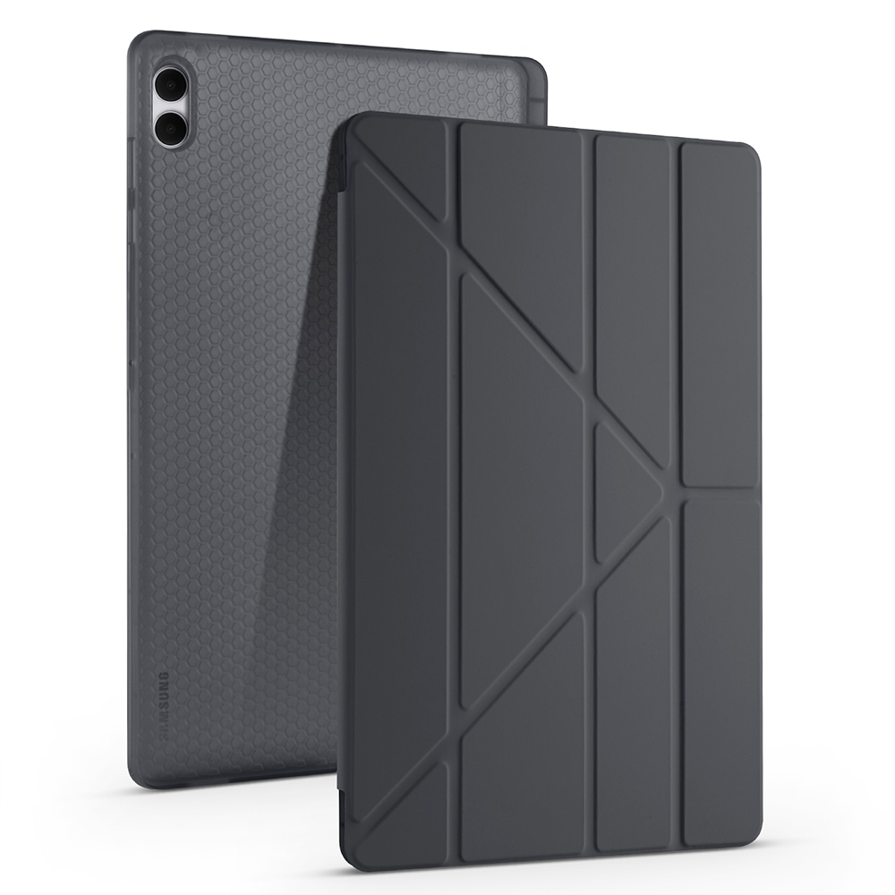 Galaxy Uyumlu Tab S11 Ultra Kılıf Zore Tri Folding Kalem Bölmeli Standlı Kılıf-Siyah