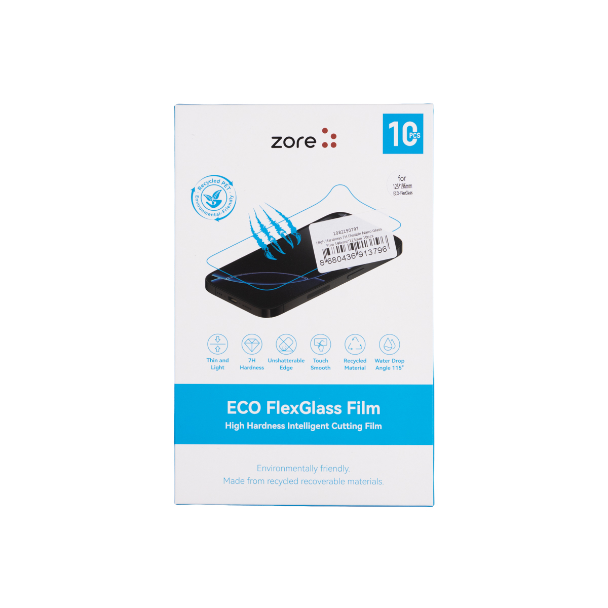 Zore High Hardness 7H Flexible Nano Glass Film 196mm x 125mm 10 Adet