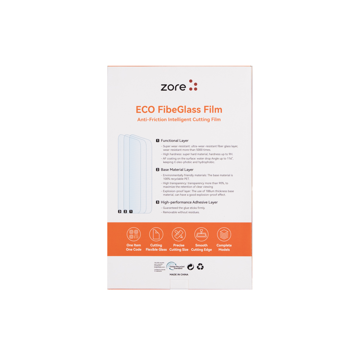Zore High Wear Resistance 8H Fibe Glass Film 196mm x 125mm 10 Adet