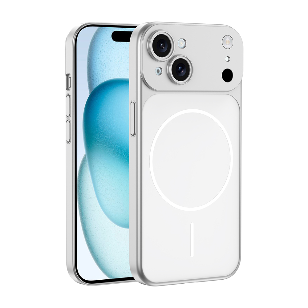 iPhone Uyumlu 14 Kılıf Zore M-Safe Şarj Özellikli Kamera Korumalı Spark Kapak-Gümüş