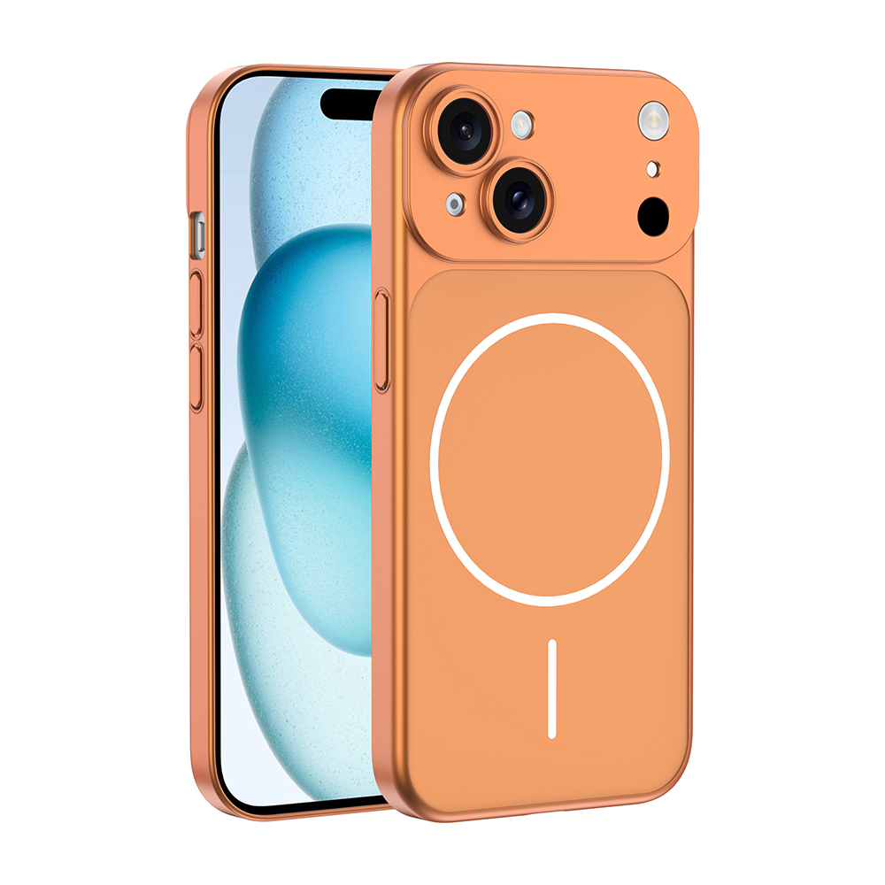 iPhone Uyumlu 14 Kılıf Zore M-Safe Şarj Özellikli Kamera Korumalı Spark Kapak-Turuncu