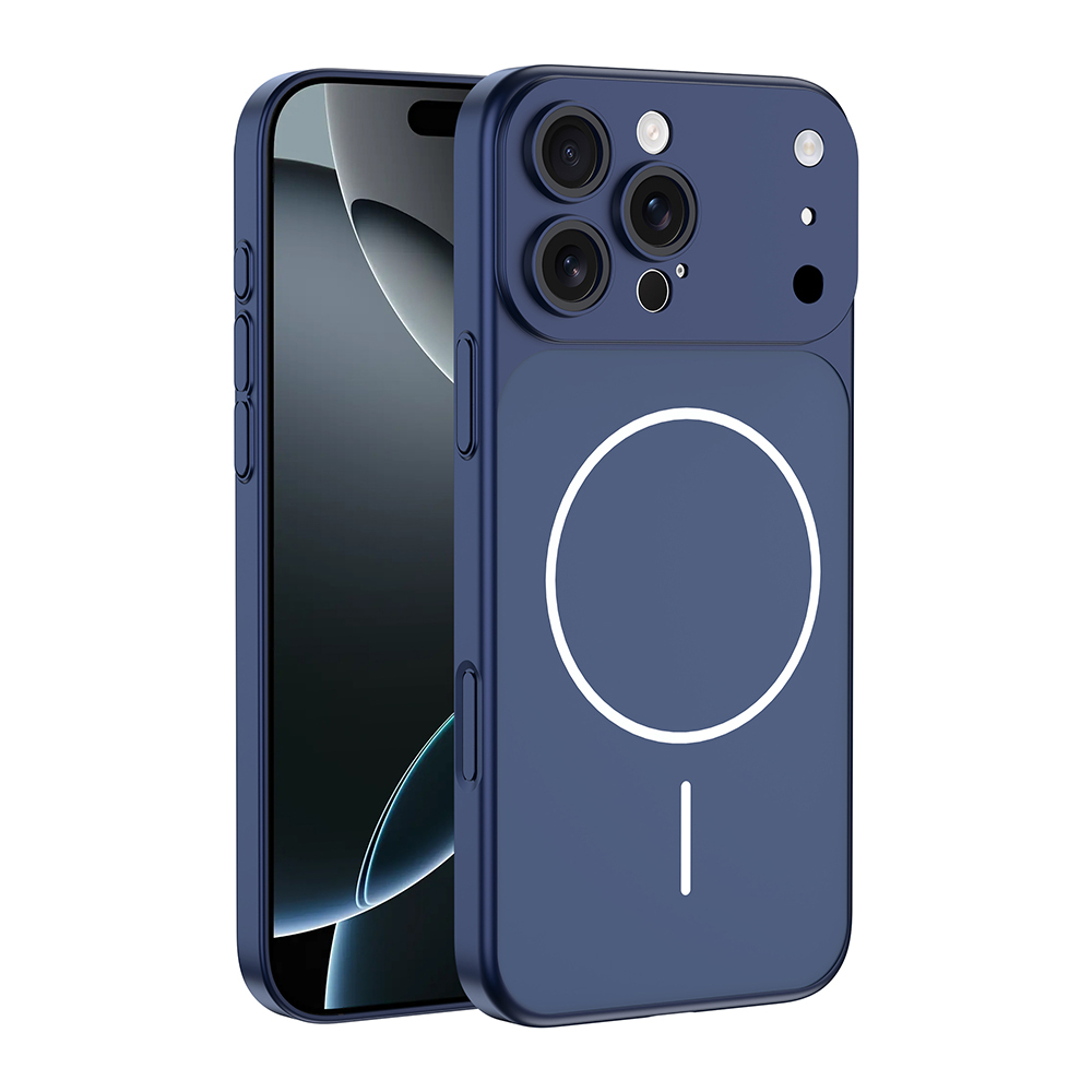 iPhone Uyumlu 15 Pro Kılıf Zore M-Safe Şarj Özellikli Kamera Korumalı Spark Kapak-Mavi