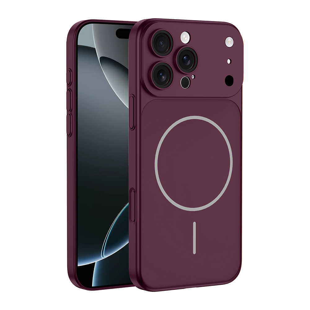 iPhone Uyumlu 17 Pro Max Kılıf Zore M-Safe Şarj Özellikli Kamera Korumalı Spark Kapak-Bordo
