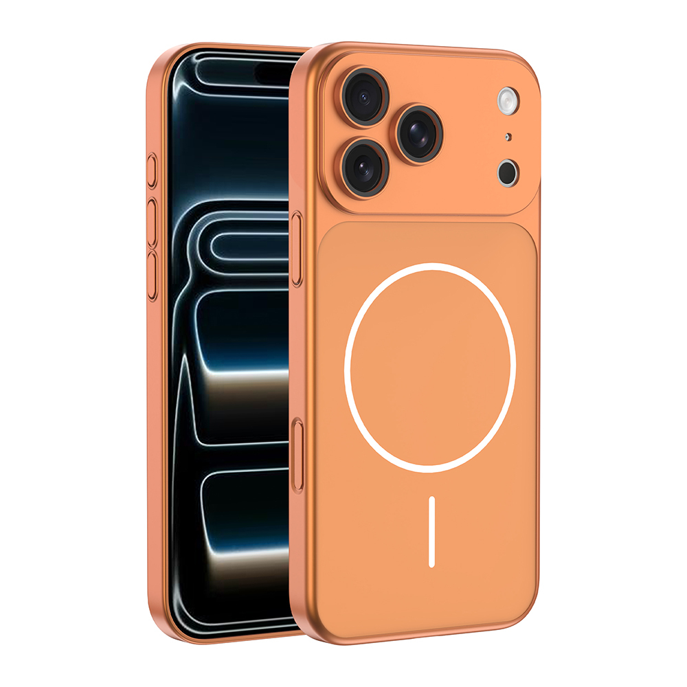 iPhone Uyumlu 17 Pro Max Kılıf Zore M-Safe Şarj Özellikli Kamera Korumalı Spark Kapak-Turuncu