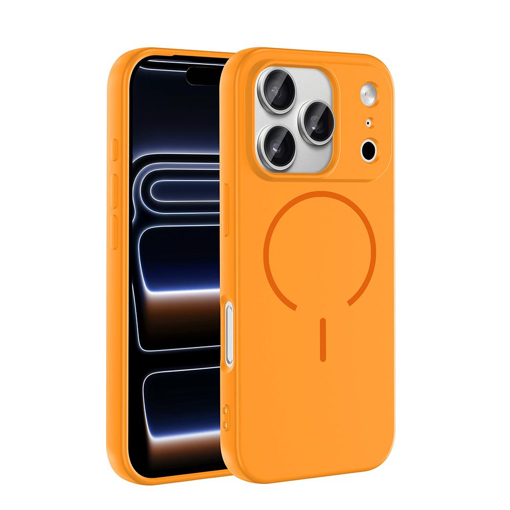 iPhone Uyumlu 17 Pro Max Kılıf M-safe Şarj Özellikli Zore Meta Kapak-Turuncu