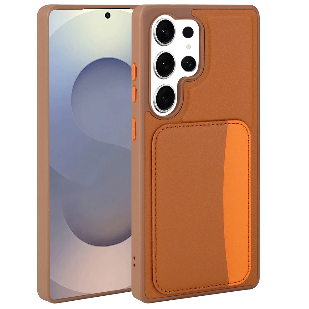Galaxy Uyumlu S24 Ultra Kılıf Kartlıklı Zore X-Kart Silikon Kapak-Kahverengi
