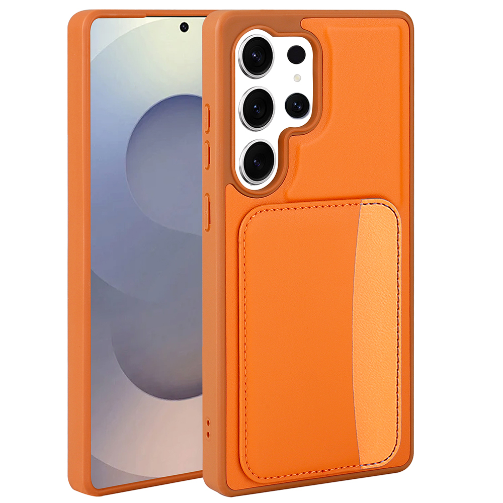 Galaxy Uyumlu S24 Ultra Kılıf Kartlıklı Zore X-Kart Silikon Kapak-Turuncu