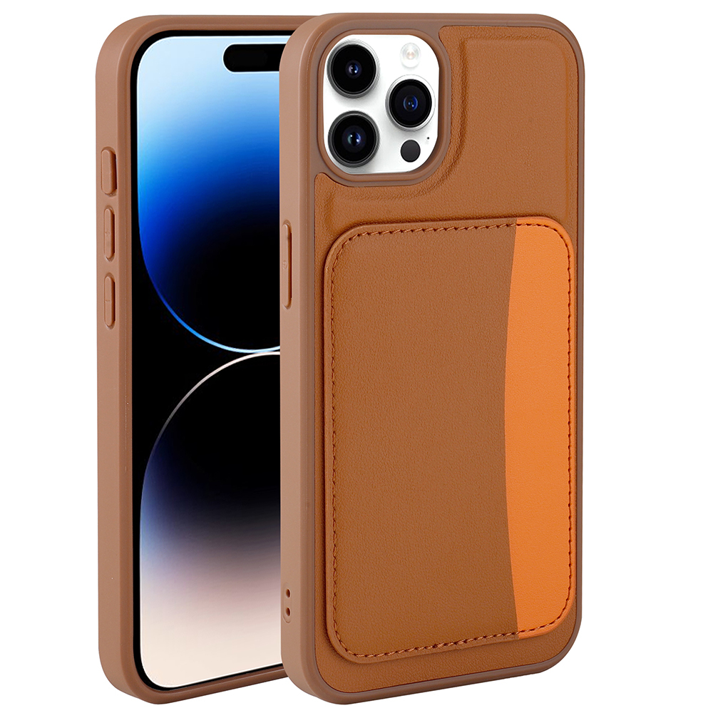 iPhone Uyumlu 14 Pro Max Kılıf Kartlıklı Zore X-Kart Silikon Kapak-Kahverengi