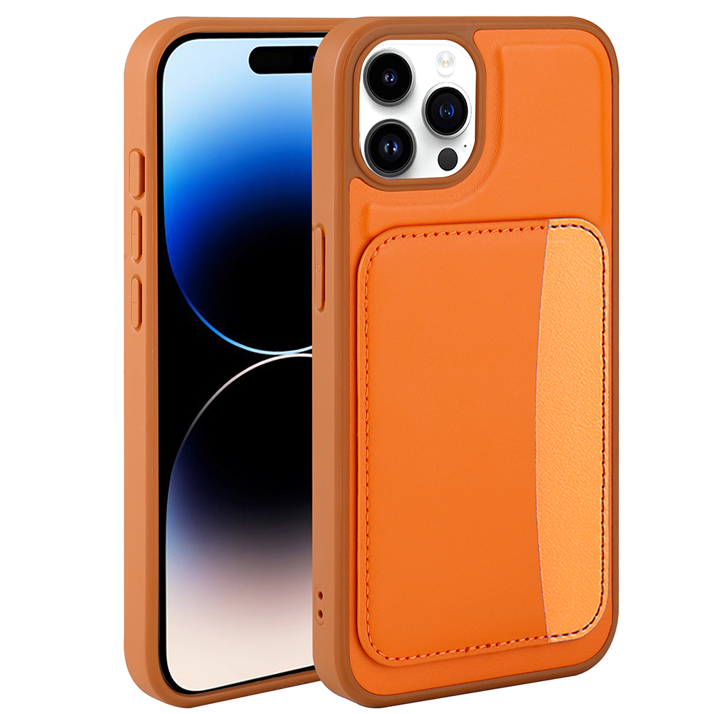iPhone Uyumlu 14 Pro Max Kılıf Kartlıklı Zore X-Kart Silikon Kapak-Turuncu