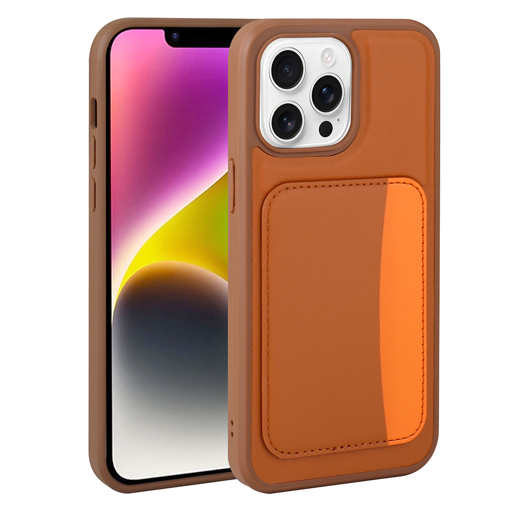 iPhone Uyumlu 16 Pro Max Kılıf Kartlıklı Zore X-Kart Silikon Kapak-Kahverengi