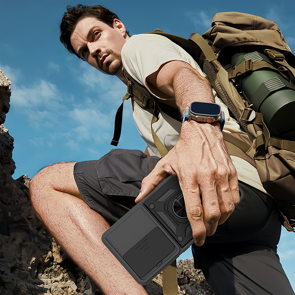 Xiaomi Uyumlu  Redmi 15 Kılıf Magnetik Standlı Kamera Korumalı Zore Sürgülü Vega Kapak