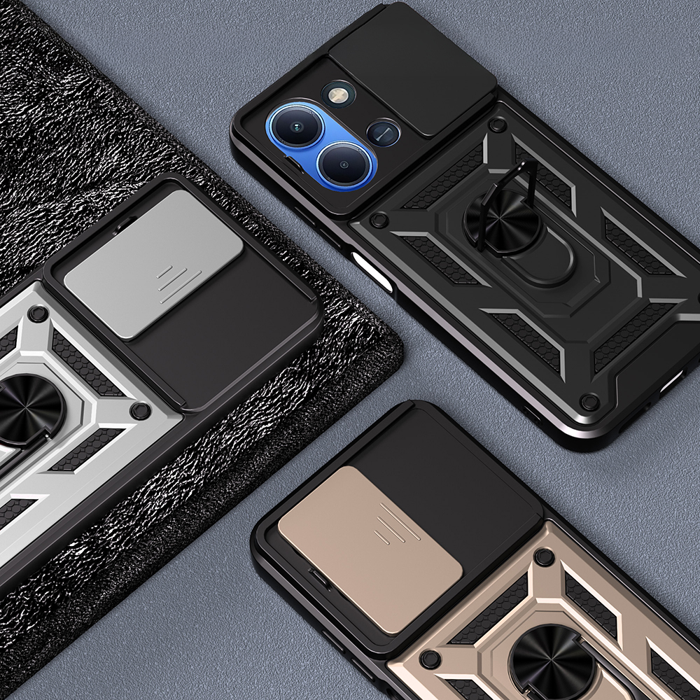 Xiaomi Uyumlu  Redmi 15C Kılıf Magnetik Standlı Kamera Korumalı Zore Sürgülü Vega Kapak