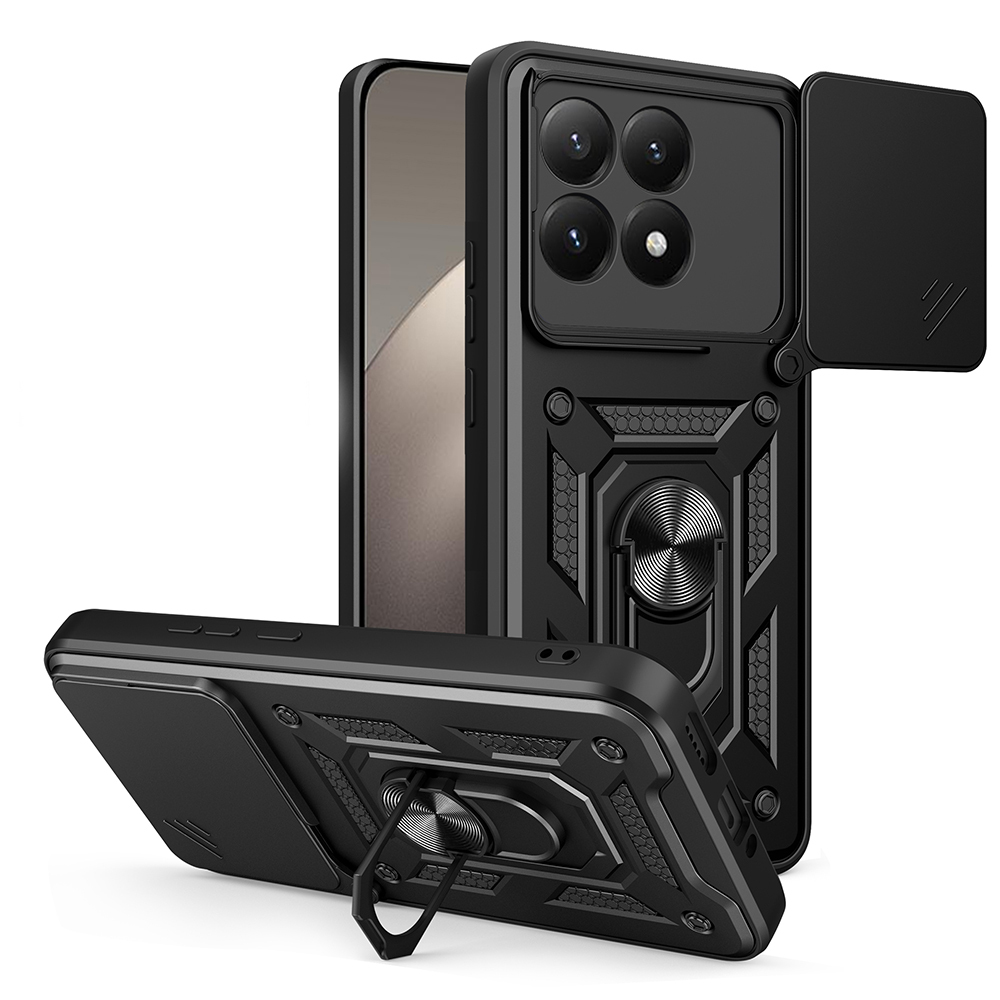 Xiaomi Uyumlu  15T Kılıf Magnetik Standlı Kamera Korumalı Zore Sürgülü Vega Kapak-Siyah