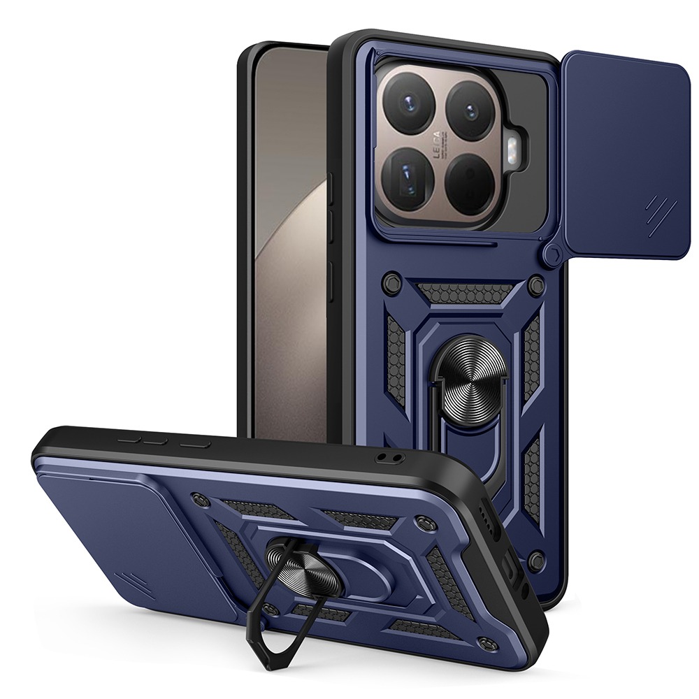 Xiaomi Uyumlu  15T Pro Kılıf Magnetik Standlı Kamera Korumalı Zore Sürgülü Vega Kapak-Mavi