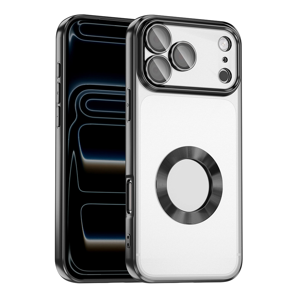iPhone Uyumlu 17 Pro Kılıf Kamera Korumalı Logo Gösteren Zore Omega Kapak-Siyah