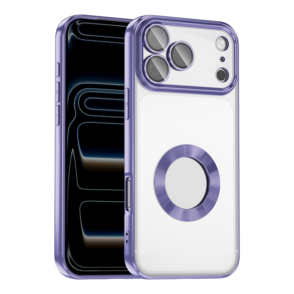 iPhone Uyumlu 17 Pro Max Kılıf Kamera Korumalı Logo Gösteren Zore Omega Kapak-Lila