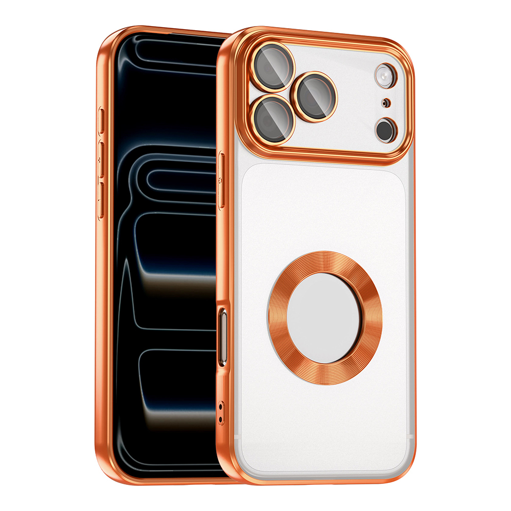 iPhone Uyumlu 17 Pro Max Kılıf Kamera Korumalı Logo Gösteren Zore Omega Kapak-Turuncu
